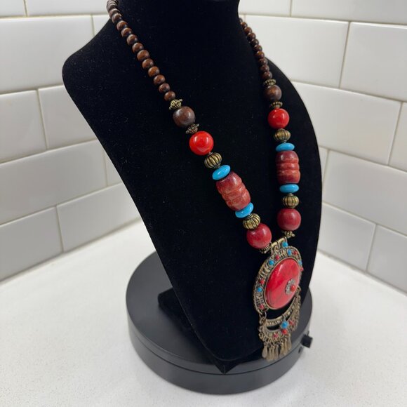 Tibetan Style Brass Pendant Tribal Necklace - Picture 4 of 6